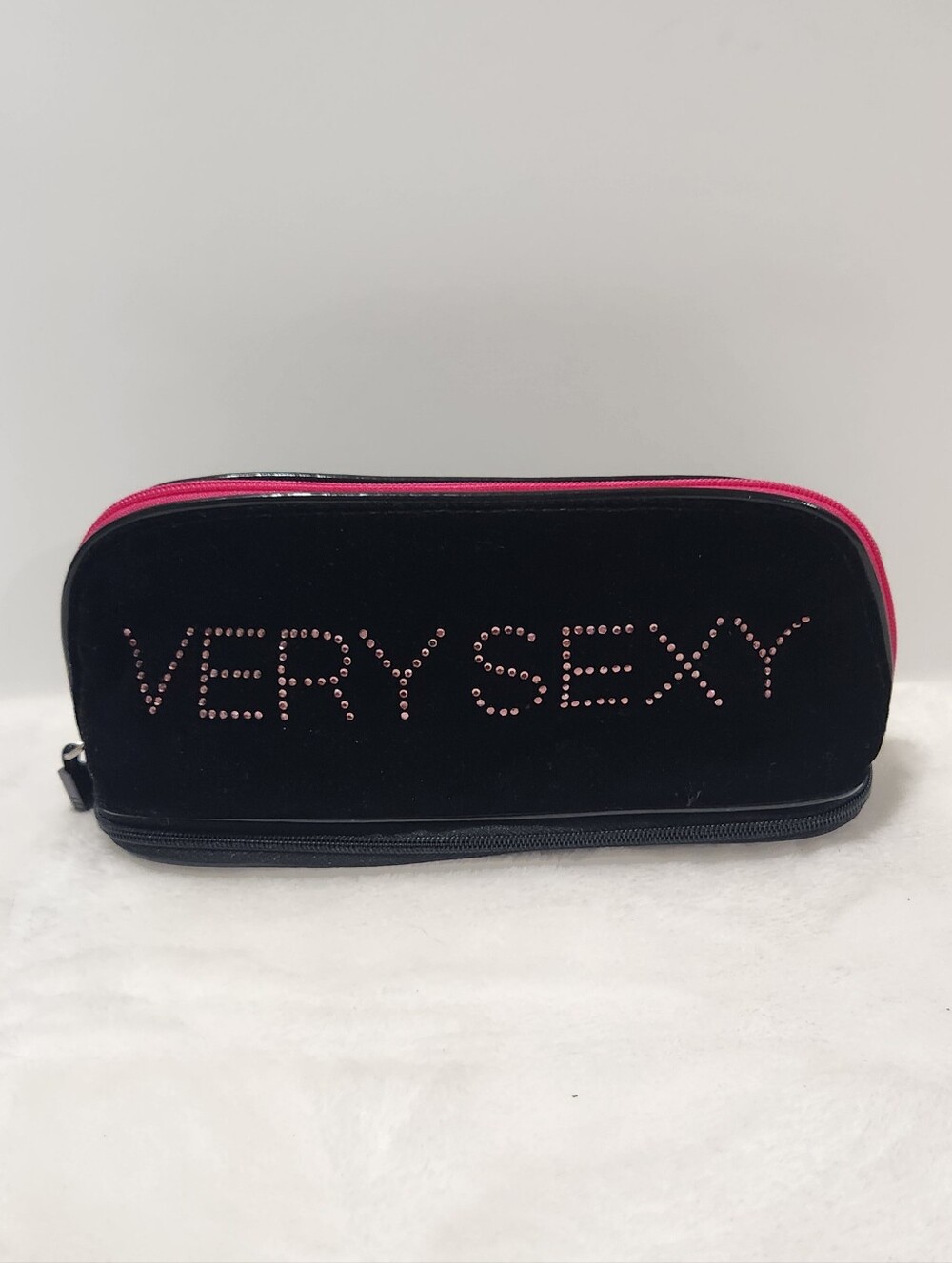 Victoria's Secret VS Very Sexy Black Velvet Rhinestone Makeup Cosmetic Bag Pouch